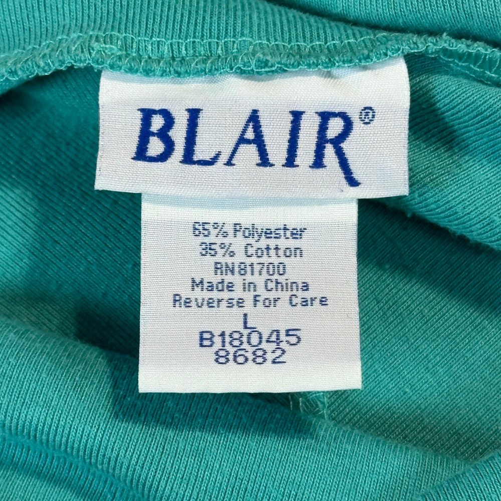 Vintage Blair Women Cowl Neck Tunic Top Teal Green 3/4 Sleeve Relaxed Fit Large - Picture 2 of 4